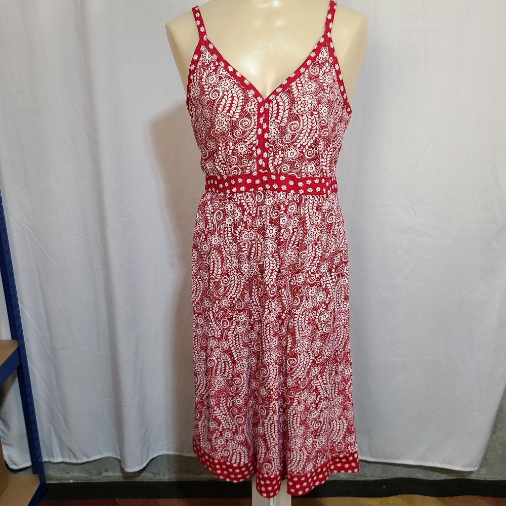 Faded Glory Red Paisley Junior Medium Tank Dress Cottage Summer Boho Y2K